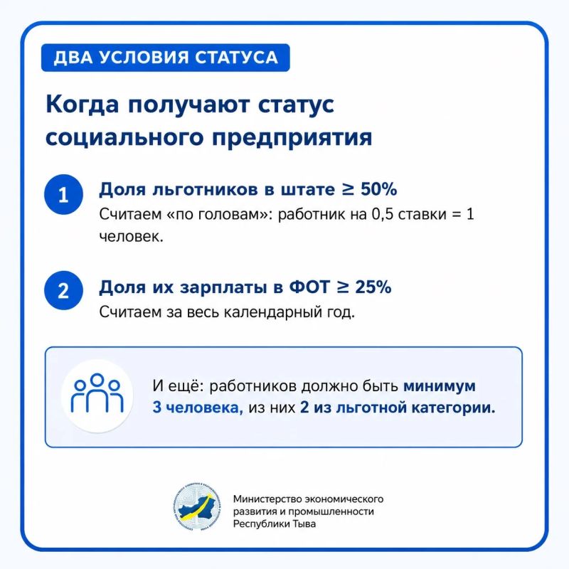 В Республике Тыва продолжается приём документов для получения статуса социального предприятия В Республике Тыва продолжается приём документов для получения статуса социального предприятия