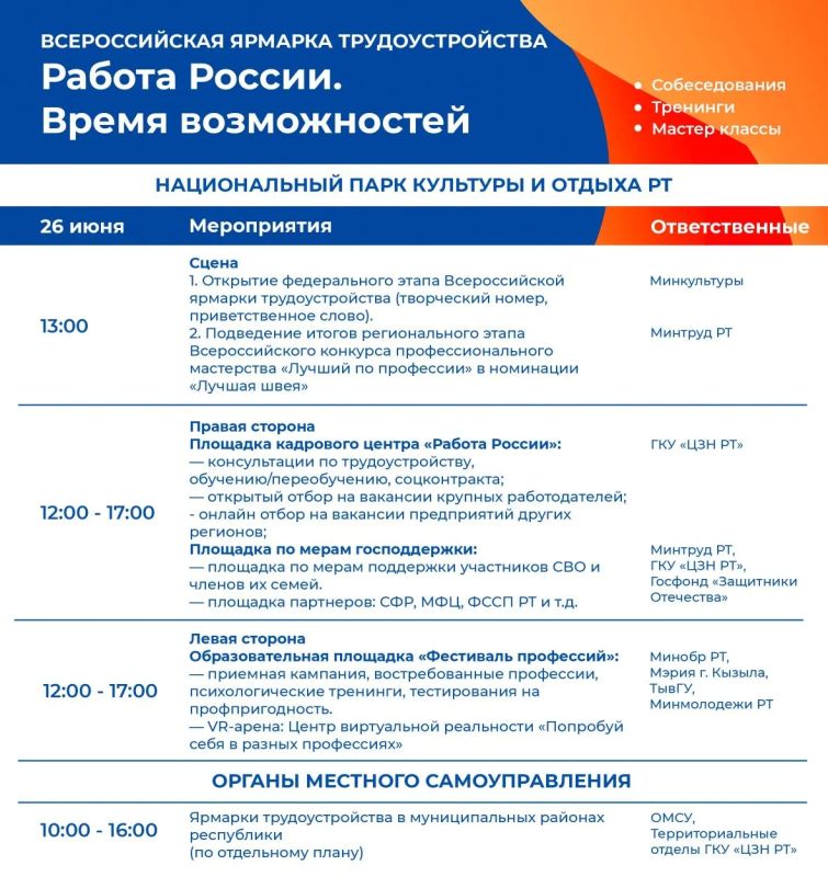 В Туве пройдёт ярмарка трудоустройства "Работа России