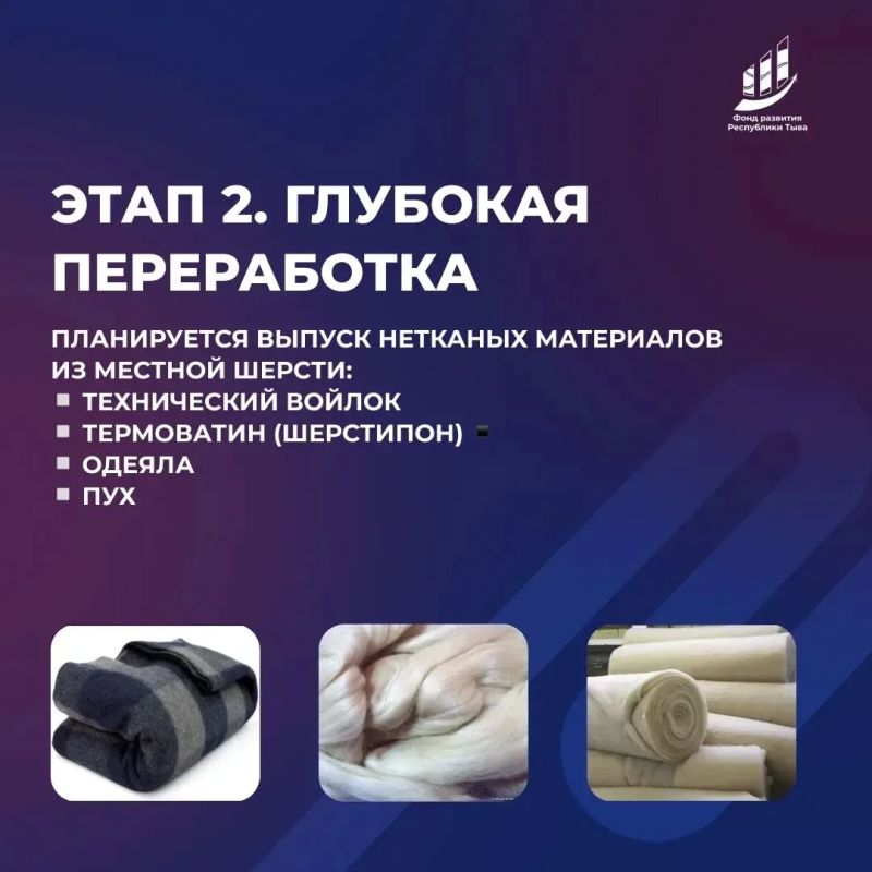 Поддержали новый промышленный проект - производство нетканых материалов из тувинской шерсти Поддержали новый промышленный проект - производство нетканых материалов из тувинской шерсти