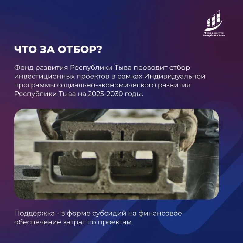 Напоминаем: идёт отбор инвестпроектов в приоритетных отраслях Тувы Напоминаем: идёт отбор инвестпроектов в приоритетных отраслях Тувы